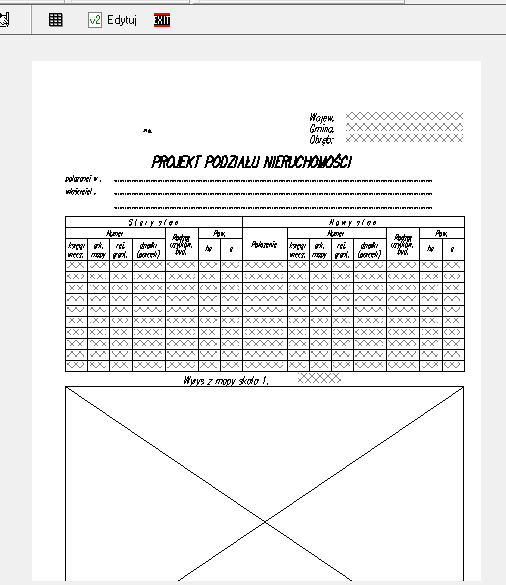 Formularz projektu podziału w wersji ,,starej''