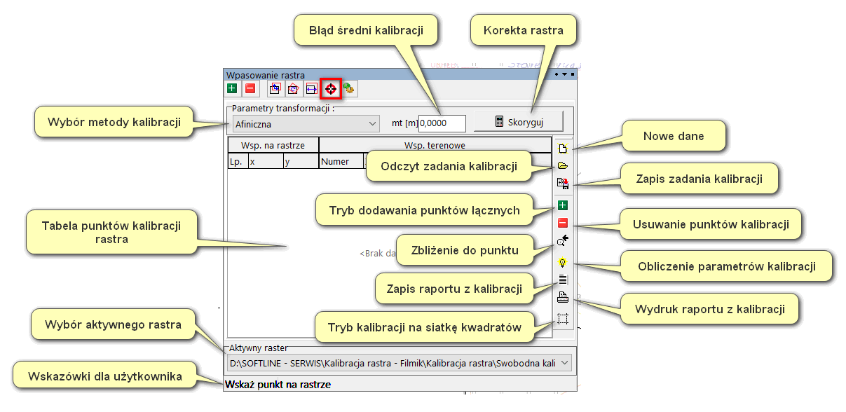 Kalibracja rastra na mapie - opis okna kalibracji.png